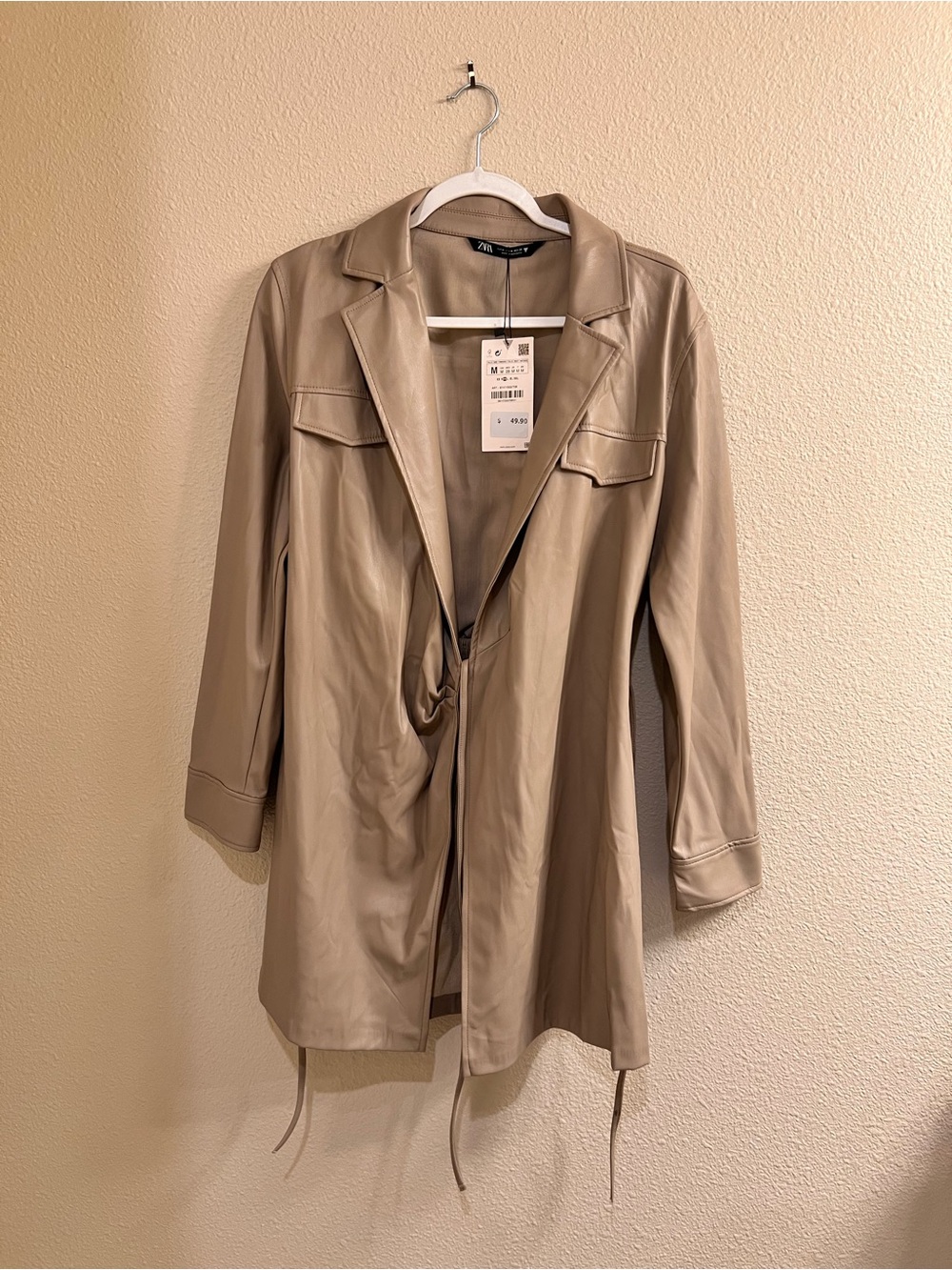 Zara Beige Faux-Leather Trench Coat